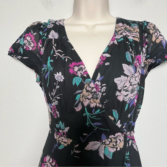 Patrons of Peace Women Maxi Dress Small Black Dark Moody Floral Wrap Tie Waist - Picture 4 of 12